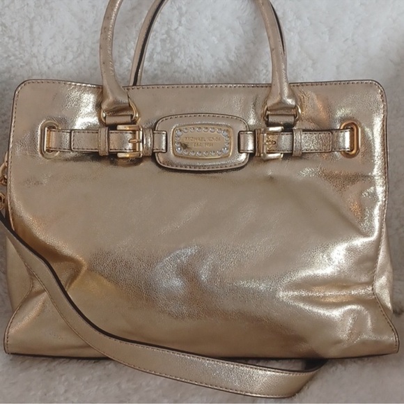 Michael Kors Gold Women's Bag Satchel Leather Office Career - Picture 1 of 8